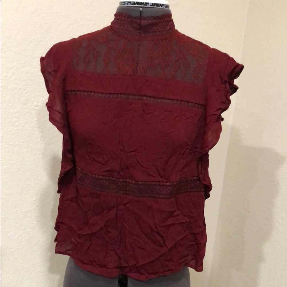 Express Mock Elegant Burgundy Lace Women's Top